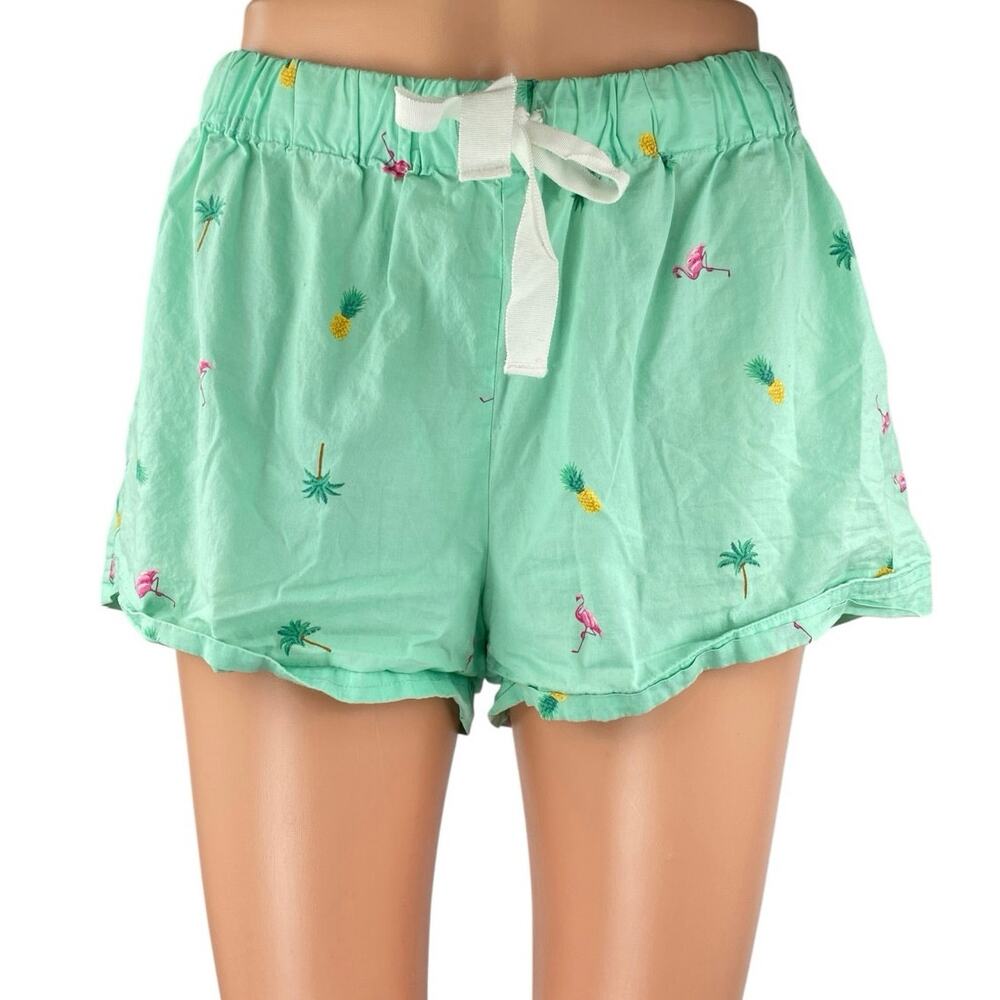 J.Crew Women's Green Graphic Print Flamingo High Rise Mini Lounge Shorts Size XS